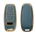 kwmobile Autoschlüssel Hülle kompatibel mit Audi A6 A7 A8 Q7 Q8 E-Tron 3-Tasten Autoschlüssel Keyless - Schlüsselhülle Silikon Cover - Blau Gold Blau  [dsg03]