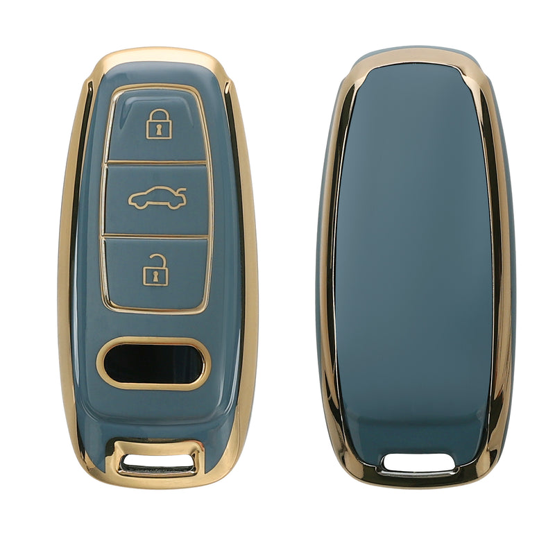 kwmobile Autoschlüssel Hülle kompatibel mit Audi A6 A7 A8 Q7 Q8 E-Tron 3-Tasten Autoschlüssel Keyless - Schlüsselhülle Silikon Cover - Blau Gold Blau  [dsg03]