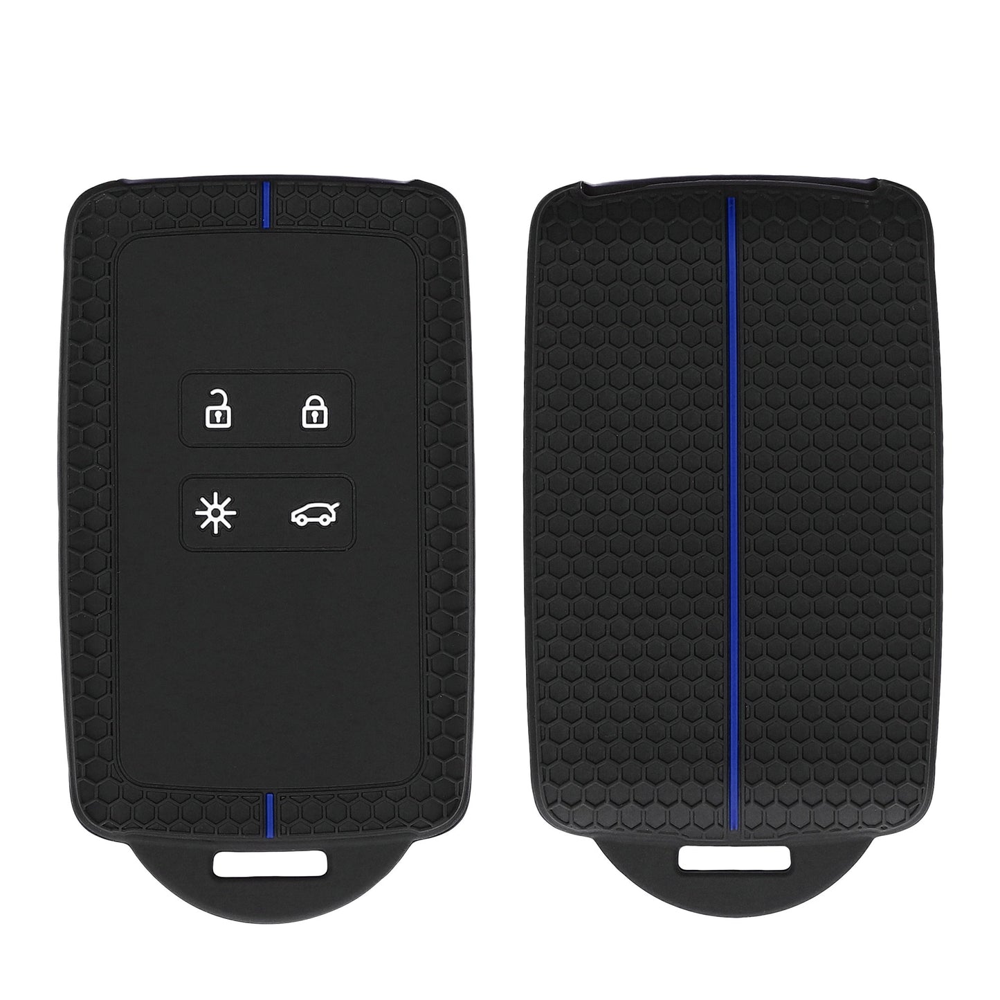 kwmobile Silikon Autoschlüssel Schutzhülle kompatibel mit Renault 4-Tasten Smartkey Autoschlüssel (nur Keyless Go) Hülle - Wabendesign Schlüsselhülle - Schwarz Blau Schwarz  [dsg02]