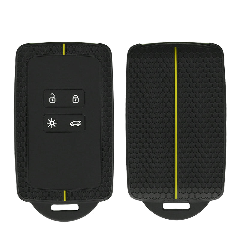 kwmobile Silikon Autoschlüssel Schutzhülle kompatibel mit Renault 4-Tasten Smartkey Autoschlüssel (nur Keyless Go) Hülle - Wabendesign Schlüsselhülle - Schwarz Gelb Schwarz  [dsg03]
