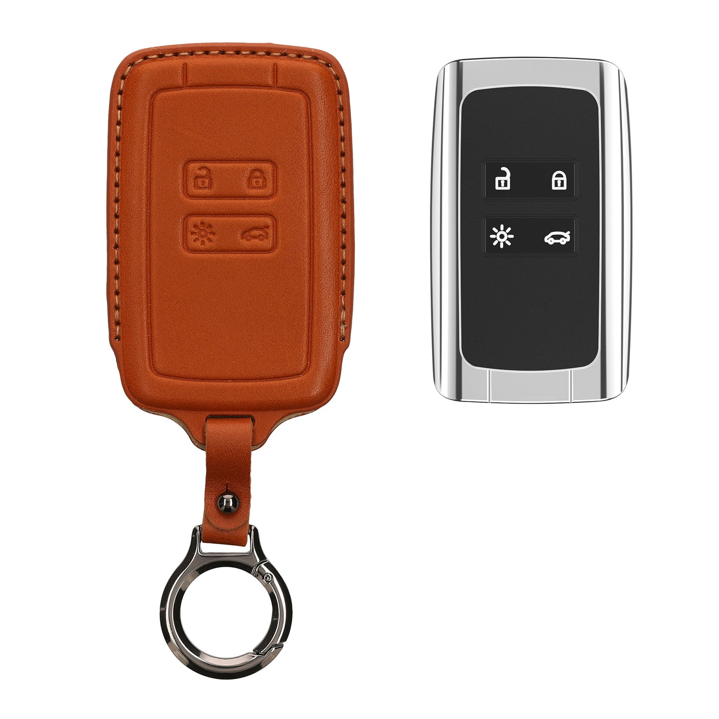 kwmobile Premium Leder Autoschlüssel Schutzhülle kompatibel mit Renault 4-Tasten Smartkey Autoschlüssel (nur Keyless Go) Hülle - Schlüssel Tasche - Braun Braun  [dsg02]
