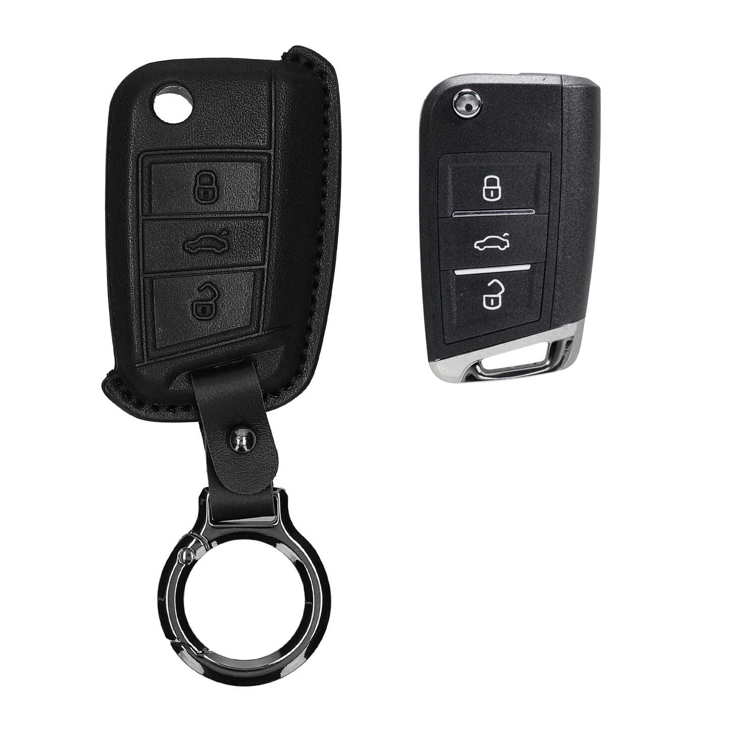 kwmobile Premium Leder Autoschlüssel Schutzhülle kompatibel mit VW Golf 7 MK7 3-Tasten Autoschlüssel Hülle - Schlüssel Tasche - Schwarz Schwarz  [dsg02]