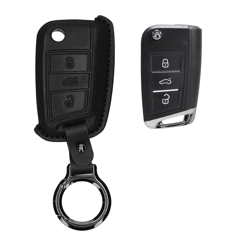 kwmobile Premium Leder Autoschlüssel Schutzhülle kompatibel mit VW Golf 7 MK7 3-Tasten Autoschlüssel Hülle - Schlüssel Tasche - Schwarz Schwarz  [dsg02]