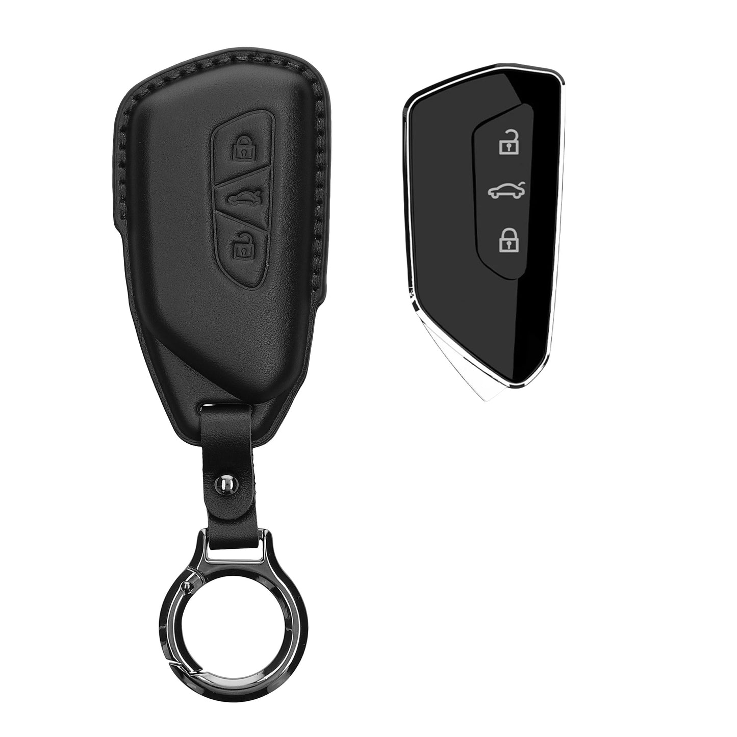 kwmobile Premium Leder Autoschlüssel Schutzhülle kompatibel mit VW Golf 8 3-Tasten Autoschlüssel Hülle - Schlüssel Tasche - Schwarz Schwarz  [dsg02]
