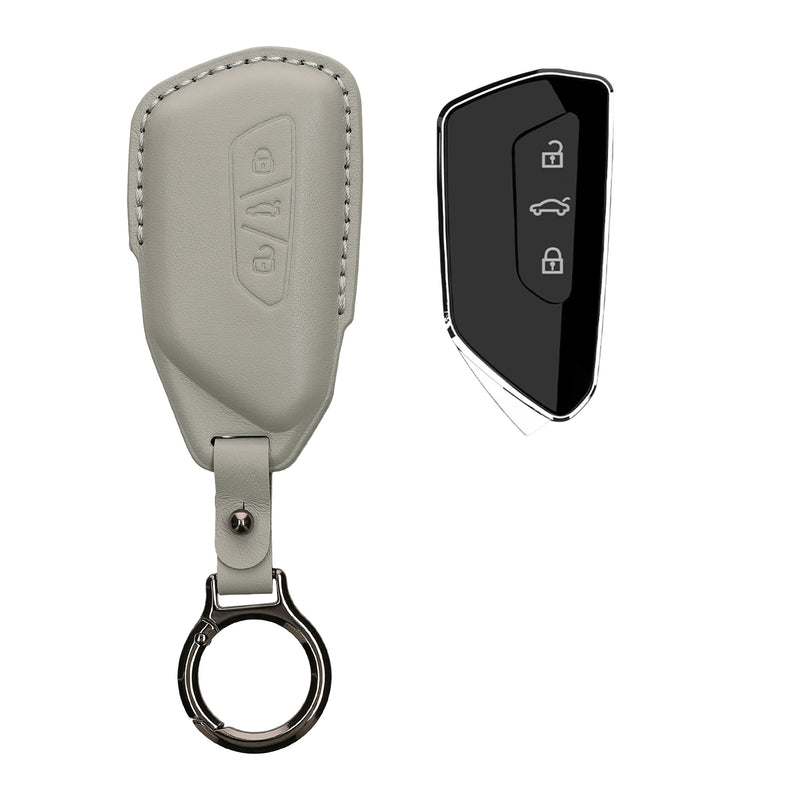 kwmobile Premium Leder Autoschlüssel Schutzhülle kompatibel mit VW Golf 8 3-Tasten Autoschlüssel Hülle - Schlüssel Tasche - Hellgrau Hellgrau  [dsg07]
