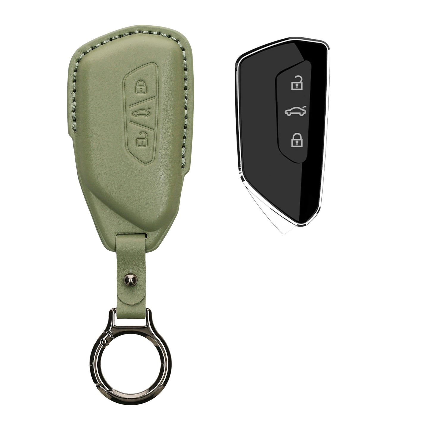 kwmobile Premium Leder Autoschlüssel Schutzhülle kompatibel mit VW Golf 8 3-Tasten Autoschlüssel Hülle - Schlüssel Tasche - Graugrün Graugrün  [dsg08]