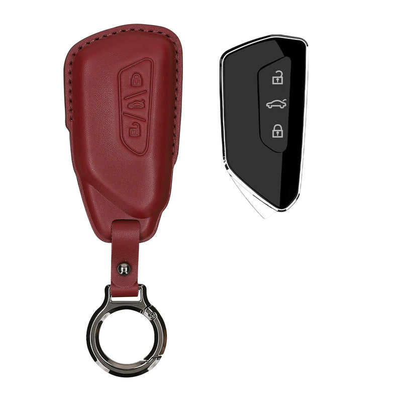 kwmobile Premium Leder Autoschlüssel Schutzhülle kompatibel mit VW Golf 8 3-Tasten Autoschlüssel Hülle - Schlüssel Tasche - Bordeaux Bordeaux  [dsg09]