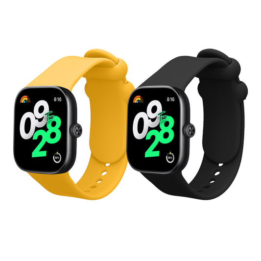 kwmobile 2x Uhrenarmband für Xiaomi Redmi Watch 4 / Watch 5 / Watch 5 eSIM Armband - Fitnesstracker Band Set aus TPU Silikon - Ersatzarmband Smartwatch - Schwarz Gelb Schwarz  [dsg05]