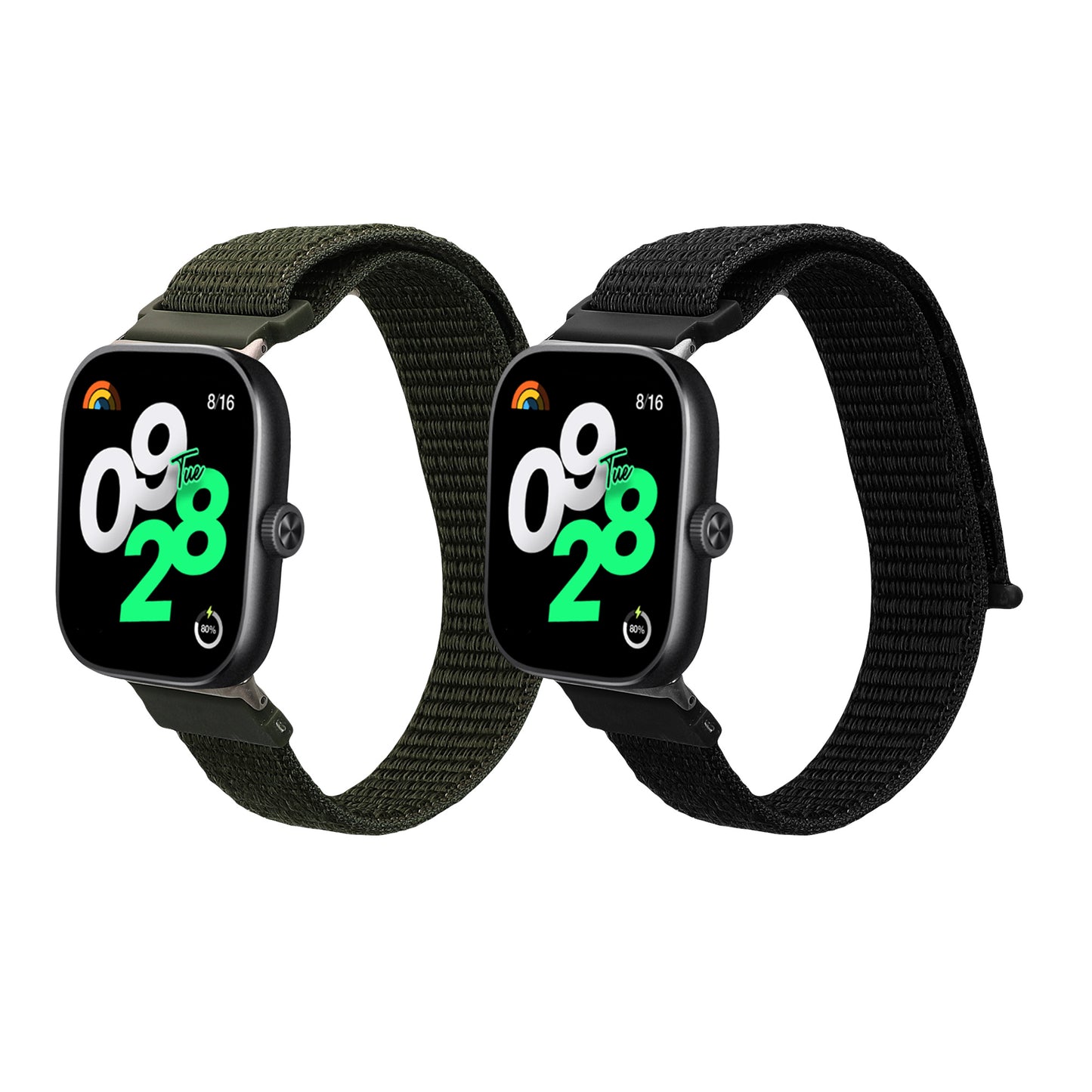 kwmobile 2x Uhrenarmband für Xiaomi Redmi Watch 4 / Band 8 Pro Armband - Fitnesstracker Band Set aus Nylon - Ersatzarmband Smartwatch - Schwarz Dunkelgrün Schwarz  [dsg02]