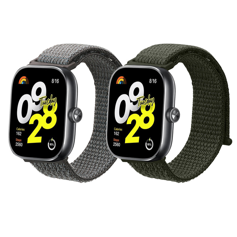 kwmobile 2x Uhrenarmband für Xiaomi Redmi Watch 4 / Band 8 Pro Armband - Fitnesstracker Band Set aus Nylon - Ersatzarmband Smartwatch - Dunkelgrün Dunkelgrau Dunkelgrün  [dsg05]