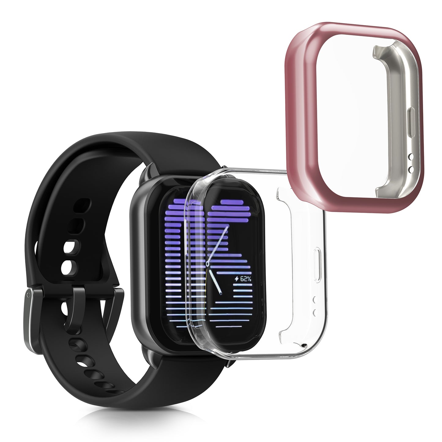 kwmobile 2x Schutzhülle kompatibel mit Amazfit Active (A2211) Hülle - Fullbody Cover Set aus Silikon - Transparent Rosa Transparent  [dsg04]