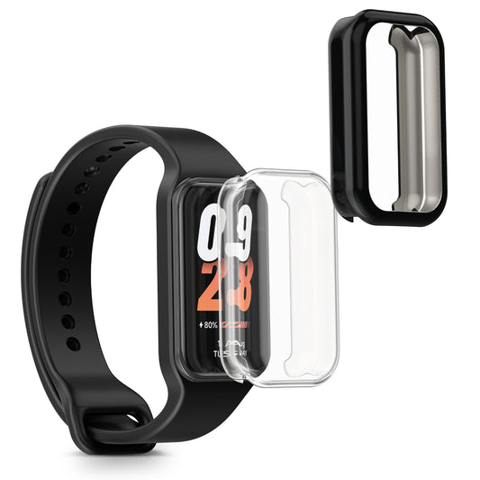 kwmobile 2x Schutzhülle kompatibel mit Xiaomi Smart Band 8 Active / Redmi Band 2 Hülle - Fullbody Cover Set aus Silikon - Transparent Schwarz Transparent  [dsg01]