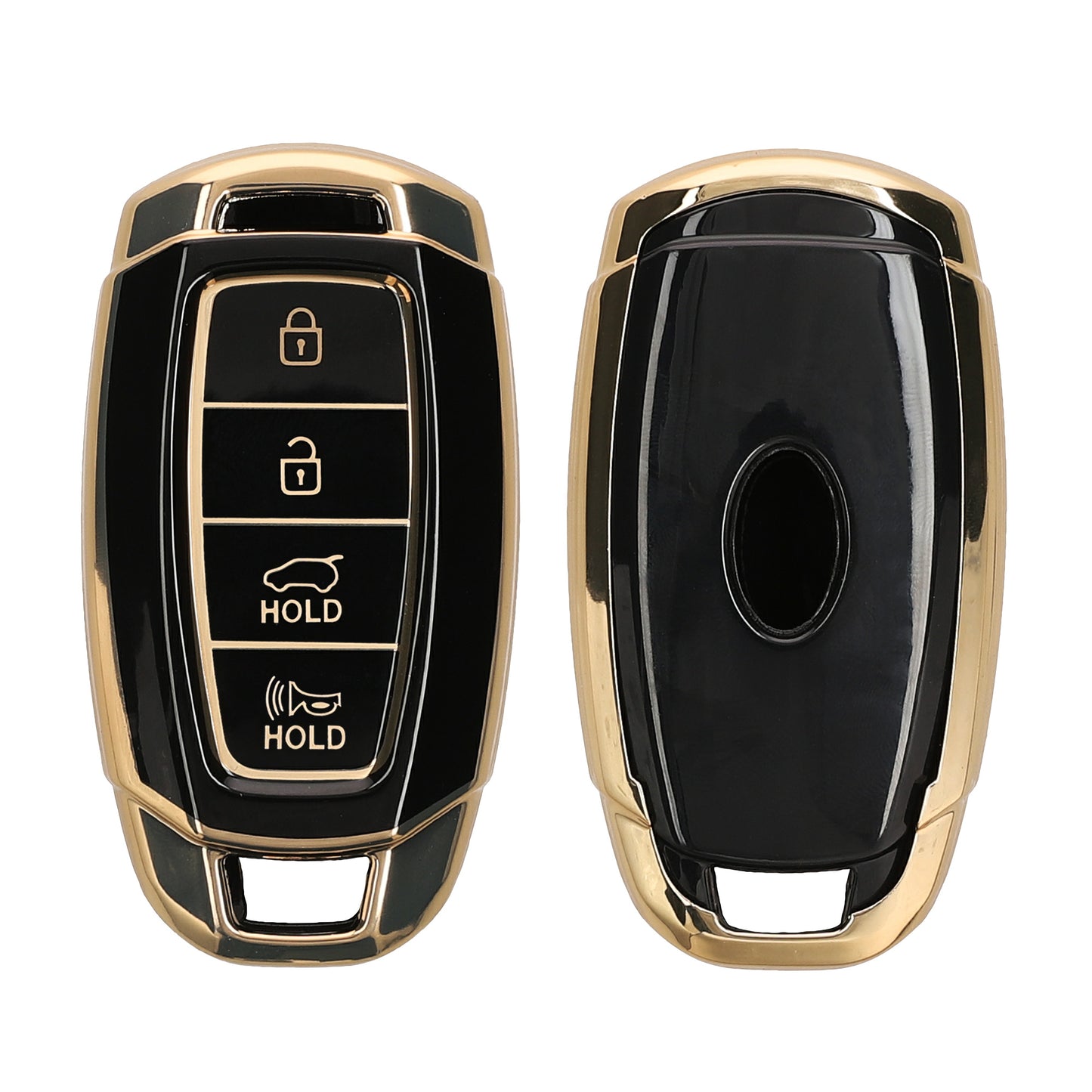 kwmobile Autoschlüssel Hülle kompatibel mit Hyundai 4-Tasten Elantra GT Accent Kona Veloster - Schlüsselhülle Silikon Cover - Schwarz Gold Schwarz  [dsg01]