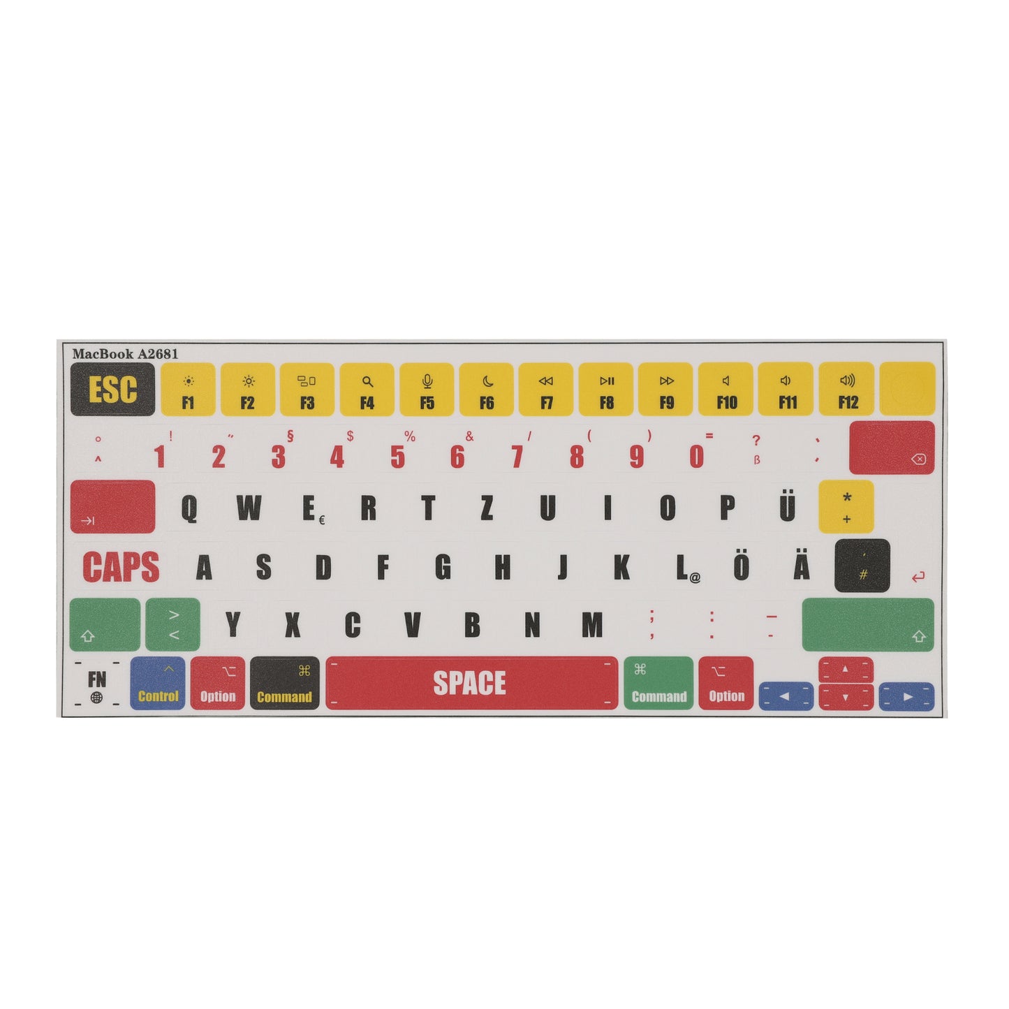 kwmobile Tastatur Aufkleber kompatibel mit Apple MacBook Air 13.6 M2 (A2681) Touch ID model Keyboard Sticker - Farb-Aufkleber für Deutsche QWERTZ Tastatur - Mehrfarbig Mehrfarbig  [dsg01]