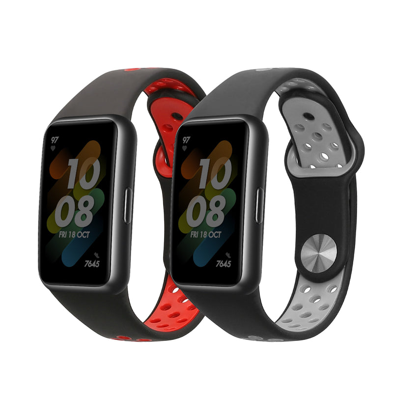 kwmobile Silikon Uhrenarmband für Huawei Band 6 & 6 Pro / Honor Band 7 & 6 Armband - Ersatzarmband für Fitnesstracker - Wechselarmband Smartwatch - Schwarz Grau Schwarz Rot Schwarz  [dsg01]