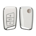 kwmobile Autoschlüssel Hülle kompatibel mit VW 3-Tasten Autoschlüssel (nur Keyless Go) - Schlüsselhülle Silikon Cover - Weiß Silber Weiß  [dsg03]