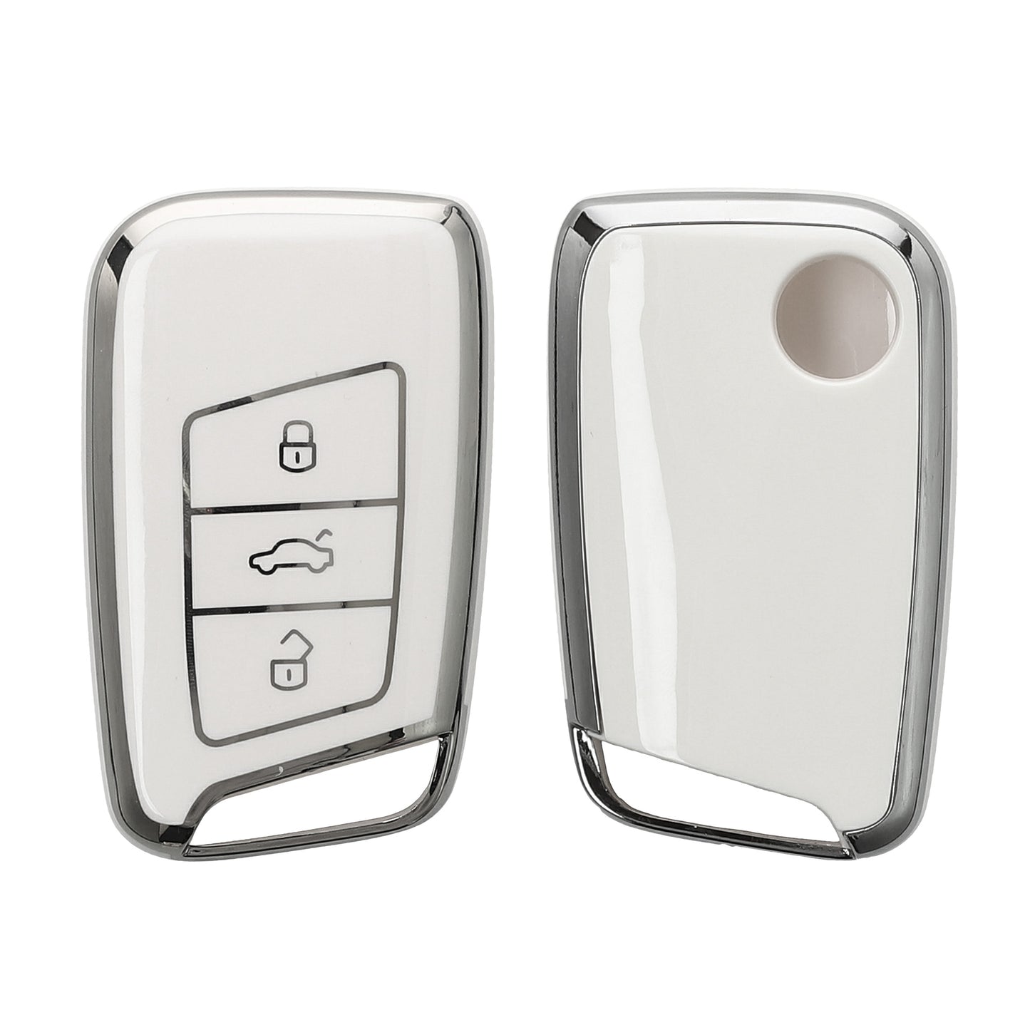 kwmobile Autoschlüssel Hülle kompatibel mit VW 3-Tasten Autoschlüssel (nur Keyless Go) - Schlüsselhülle Silikon Cover - Weiß Silber Weiß  [dsg03]