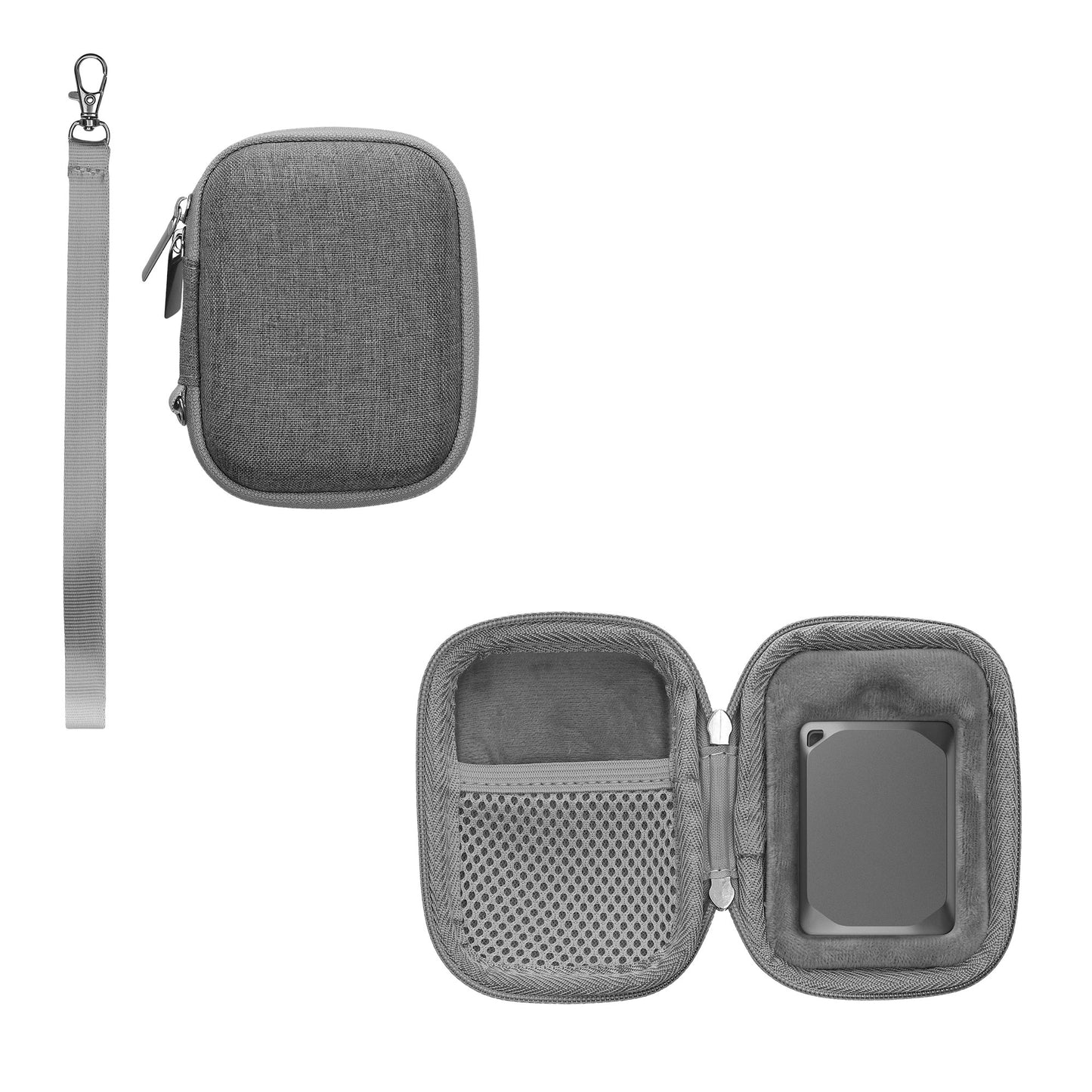 kwmobile Hülle kompatibel mit Crucial X9 Pro / X10PRO / X6 / WD Elements SE 1T 2T SSD Festplatte - Case Tasche für portable SSD - Tragetasche mit Schlaufe - Grau Grau  