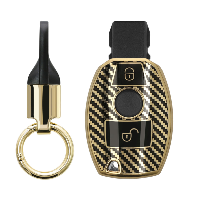 kwmobile Autoschlüssel Hülle kompatibel mit Mercedes Benz 2-Tasten Autoschlüssel (nur Keyless Go) Hülle - Schlüsselhülle mit Key Ring Anhänger - Cover Gold Schwarz Gold  [dsg01]