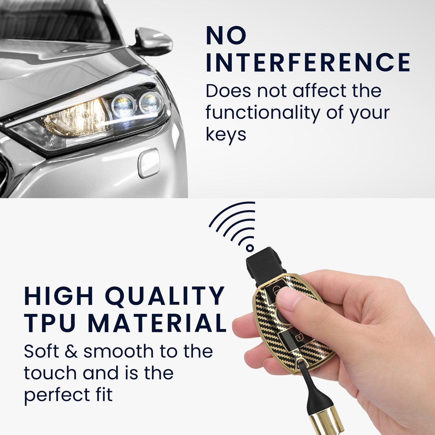 kwmobile Autoschlüssel Hülle kompatibel mit Mercedes Benz 2-Tasten Autoschlüssel (nur Keyless Go) Hülle - Schlüsselhülle mit Key Ring Anhänger - Cover Schwarz