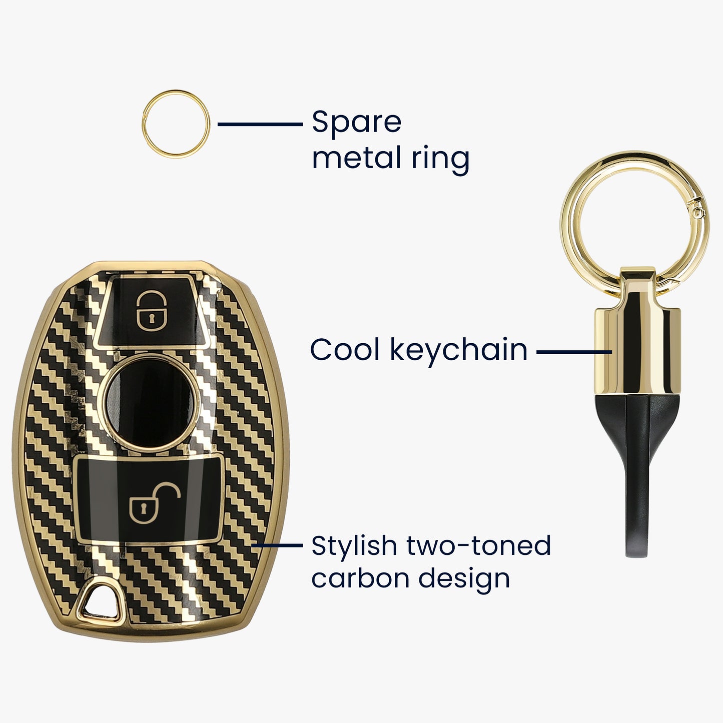 kwmobile Autoschlüssel Hülle kompatibel mit Mercedes Benz 2-Tasten Autoschlüssel (nur Keyless Go) Hülle - Schlüsselhülle mit Key Ring Anhänger - Cover Schwarz