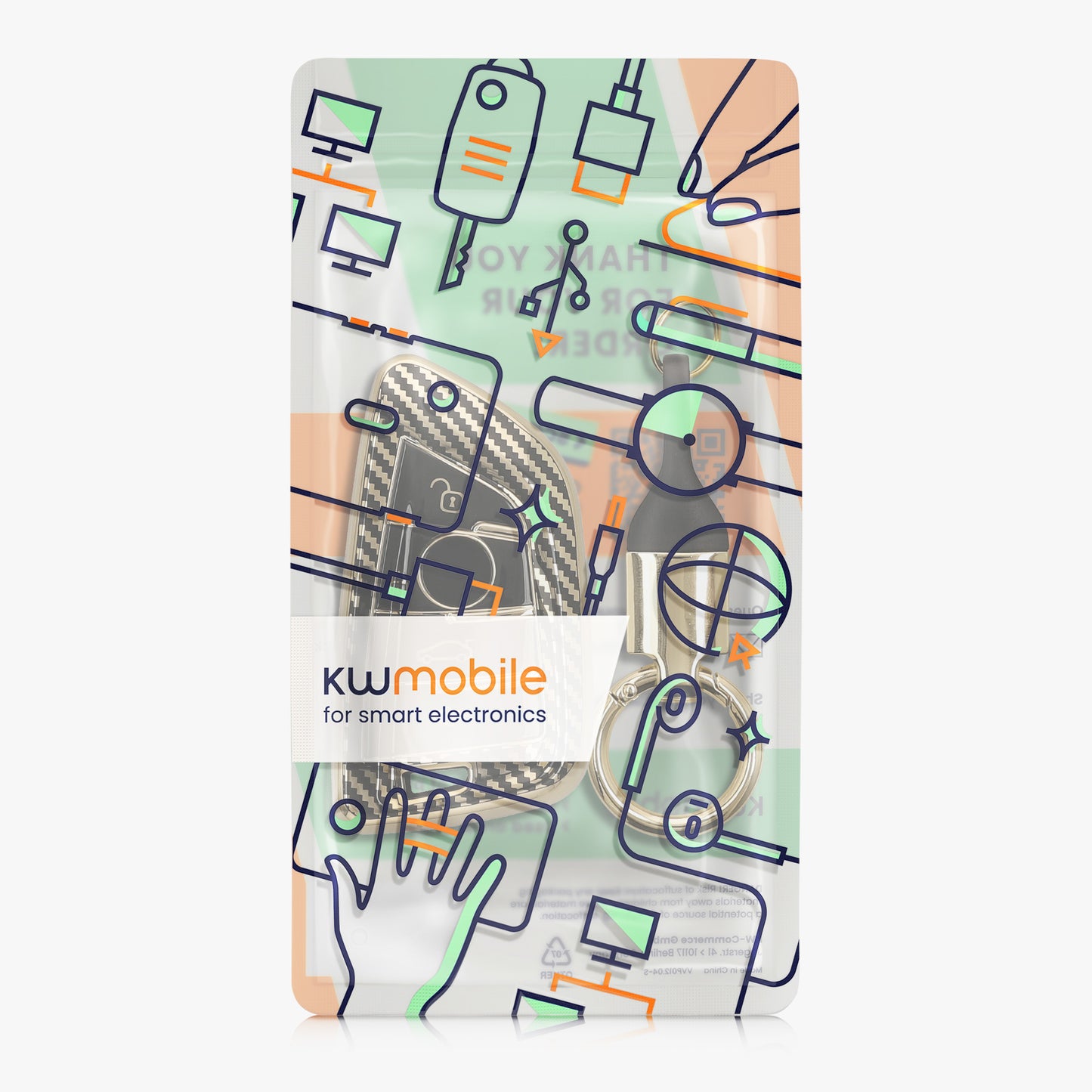 kwmobile Autoschlüssel Hülle kompatibel mit BMW 3-Tasten Smart Key Autoschlüssel Hülle - Schlüsselhülle mit Key Ring Anhänger - Cover Schwarz