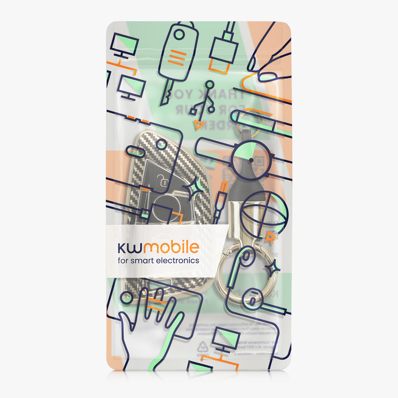 kwmobile Autoschlüssel Hülle kompatibel mit BMW 3-Tasten Smart Key Autoschlüssel Hülle - Schlüsselhülle mit Key Ring Anhänger - Cover Schwarz