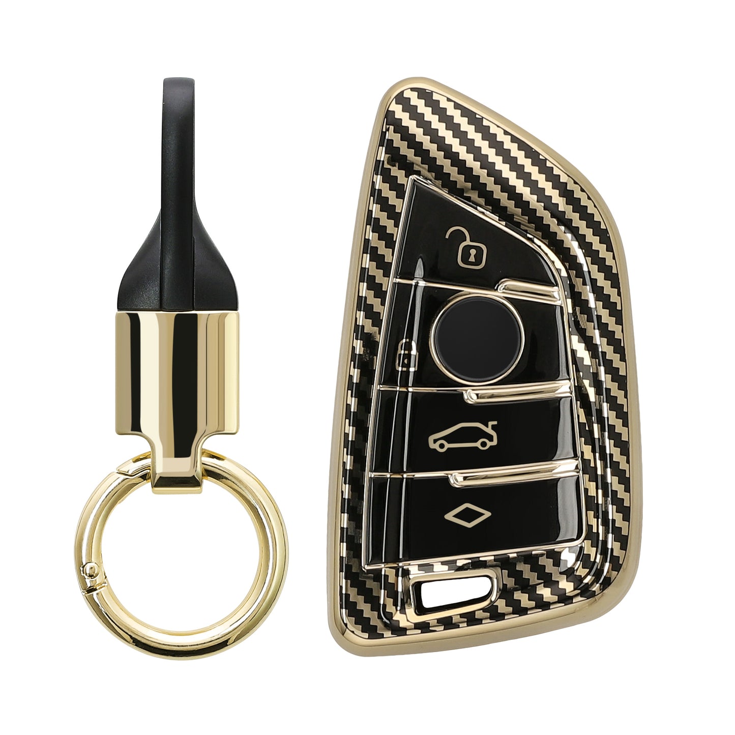 kwmobile Autoschlüssel Hülle kompatibel mit BMW 3-Tasten Smart Key Autoschlüssel Hülle - Schlüsselhülle mit Key Ring Anhänger - Cover Gold Schwarz Gold  [dsg01]