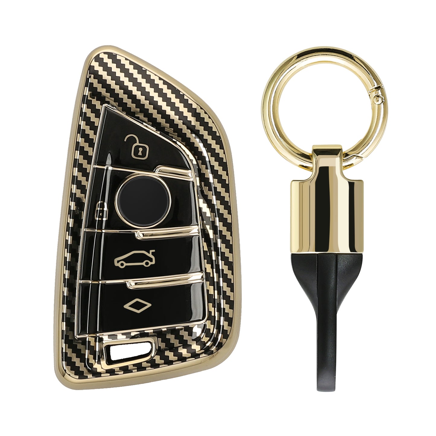 kwmobile Autoschlüssel Hülle kompatibel mit BMW 3-Tasten Smart Key Autoschlüssel Hülle - Schlüsselhülle mit Key Ring Anhänger - Cover Schwarz