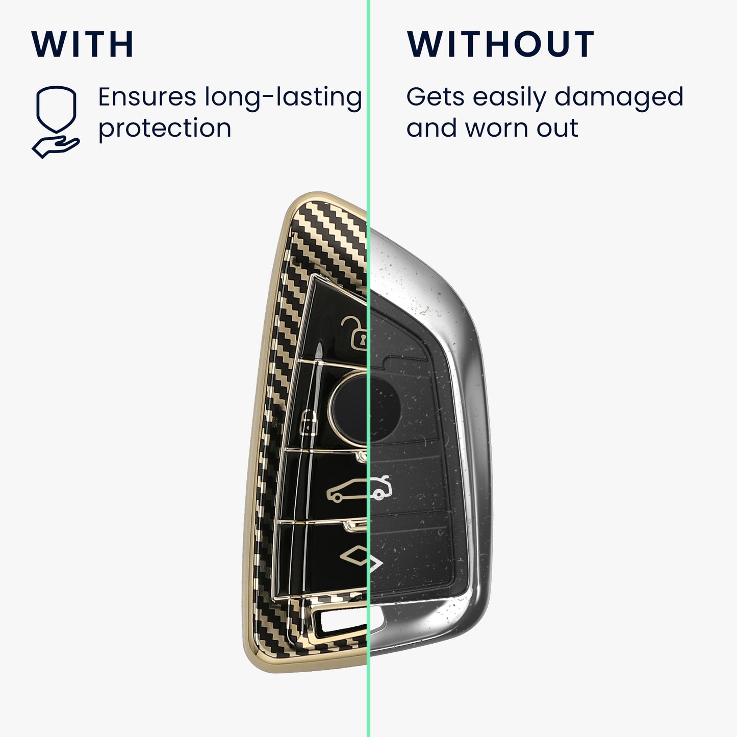 kwmobile Autoschlüssel Hülle kompatibel mit BMW 3-Tasten Smart Key Autoschlüssel Hülle - Schlüsselhülle mit Key Ring Anhänger - Cover Schwarz