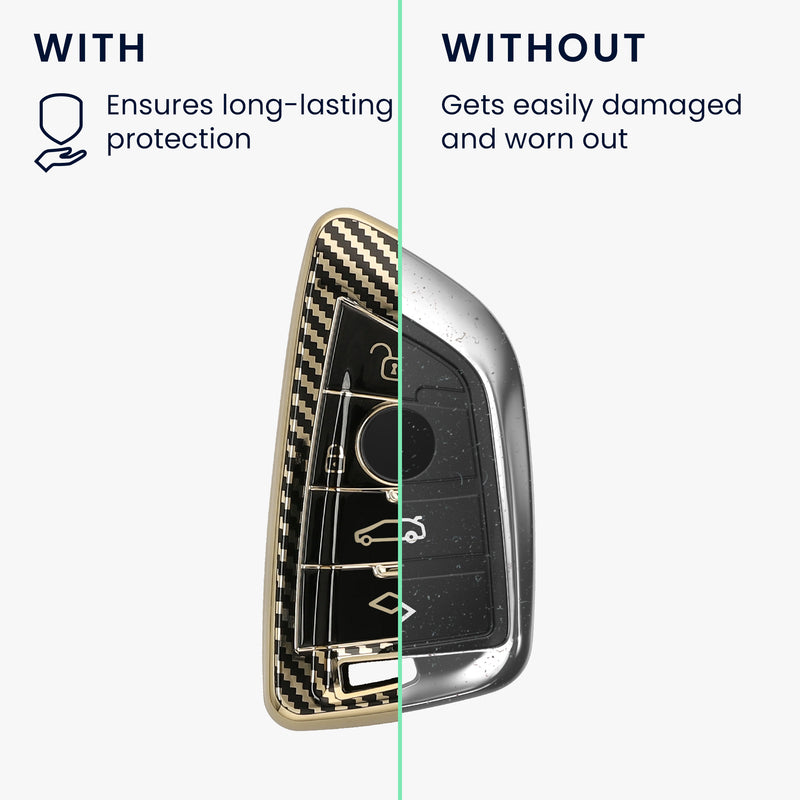 kwmobile Autoschlüssel Hülle kompatibel mit BMW 3-Tasten Smart Key Autoschlüssel Hülle - Schlüsselhülle mit Key Ring Anhänger - Cover Schwarz