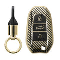 kwmobile Autoschlüssel Hülle kompatibel mit Peugeot Citroen 3-Tasten Smartkey Autoschlüssel (nur Keyless Go) Hülle - Schlüsselhülle mit Key Ring Anhänger - Cover Gold Schwarz Gold  [dsg01]