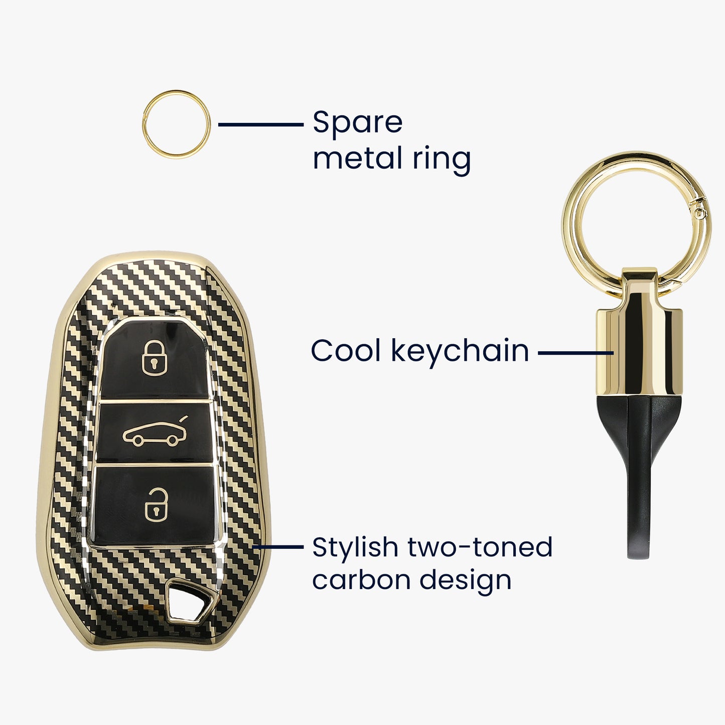 Hülle für Peugeot Citroen 3-Tasten Smartkey Autoschlüssel (nur Keyless Go)