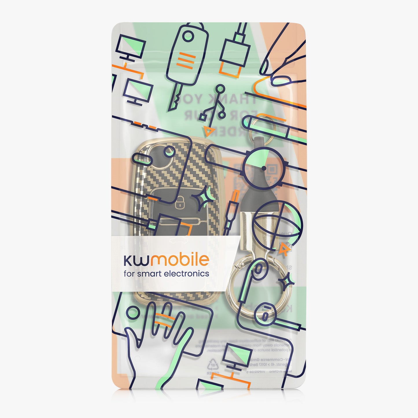 kwmobile Autoschlüssel Hülle kompatibel mit VW Skoda Seat 3-Tasten Autoschlüssel Hülle - Schlüsselhülle mit Key Ring Anhänger - Cover