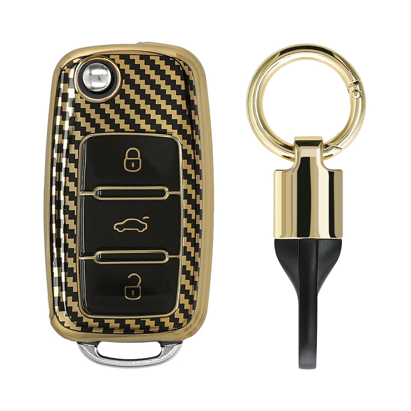 kwmobile Autoschlüssel Hülle kompatibel mit VW Skoda Seat 3-Tasten Autoschlüssel Hülle - Schlüsselhülle mit Key Ring Anhänger - Cover
