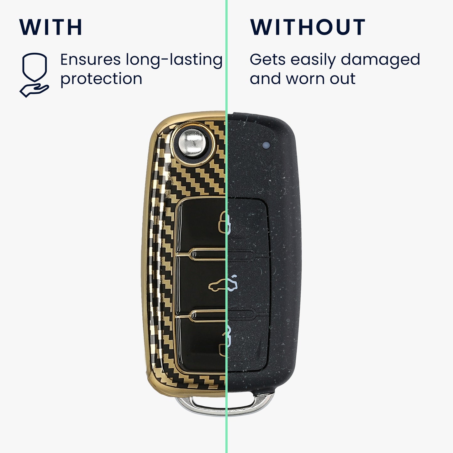 kwmobile Autoschlüssel Hülle kompatibel mit VW Skoda Seat 3-Tasten Autoschlüssel Hülle - Schlüsselhülle mit Key Ring Anhänger - Cover