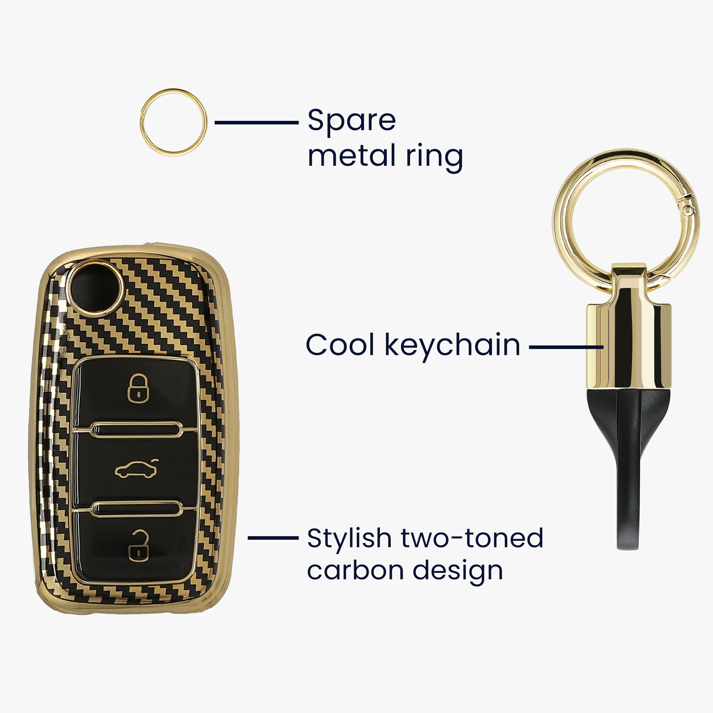 kwmobile Autoschlüssel Hülle kompatibel mit VW Skoda Seat 3-Tasten Autoschlüssel Hülle - Schlüsselhülle mit Key Ring Anhänger - Cover