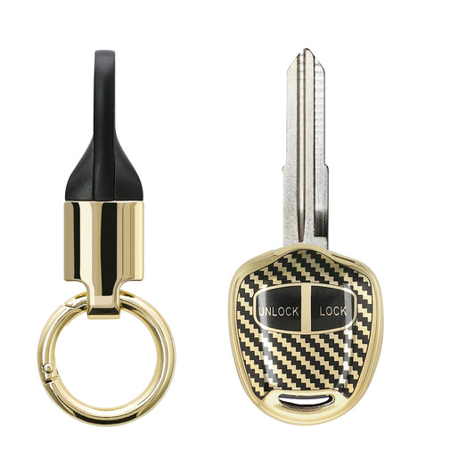 kwmobile Autoschlüssel Hülle kompatibel mit Mitsubishi 2-Tasten Autoschlüssel Hülle - Schlüsselhülle mit Key Ring Anhänger - Cover Gold Schwarz Gold  [dsg01]