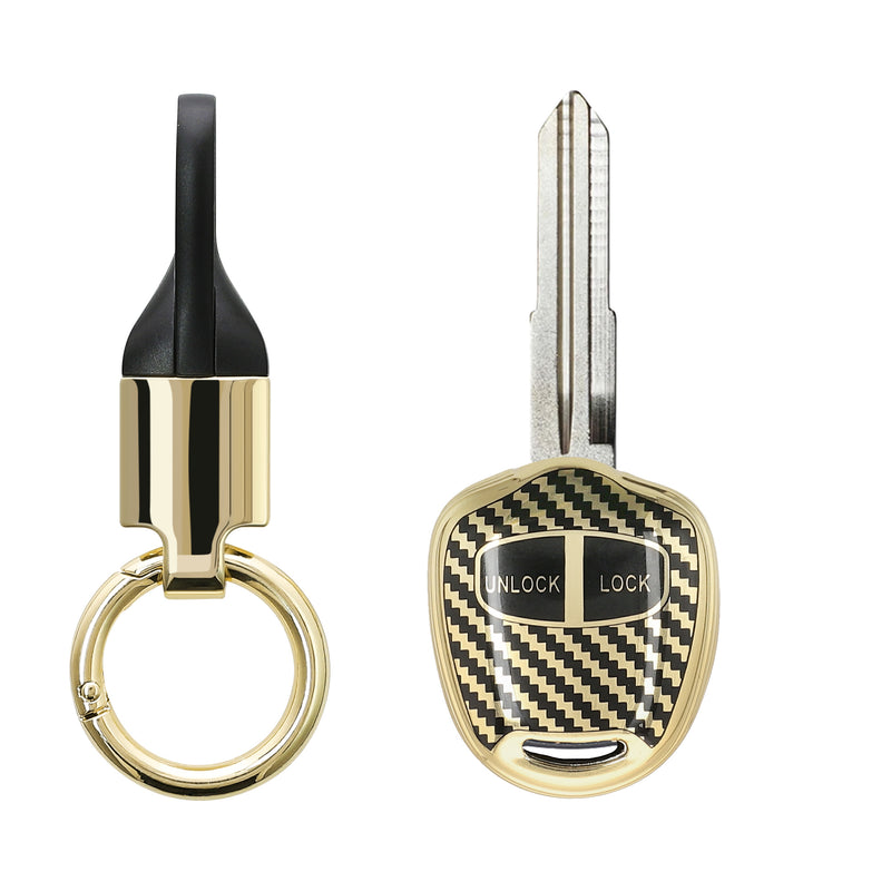 kwmobile Autoschlüssel Hülle kompatibel mit Mitsubishi 2-Tasten Autoschlüssel Hülle - Schlüsselhülle mit Key Ring Anhänger - Cover Gold Schwarz Gold  [dsg01]