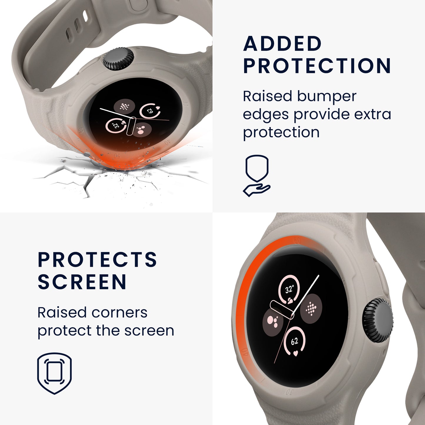 kwmobile Sportarmband kompatibel mit Google Pixel Watch 2 / Pixel Watch 1 - Armband für Fitnesstracker - mit Schutz Bumper