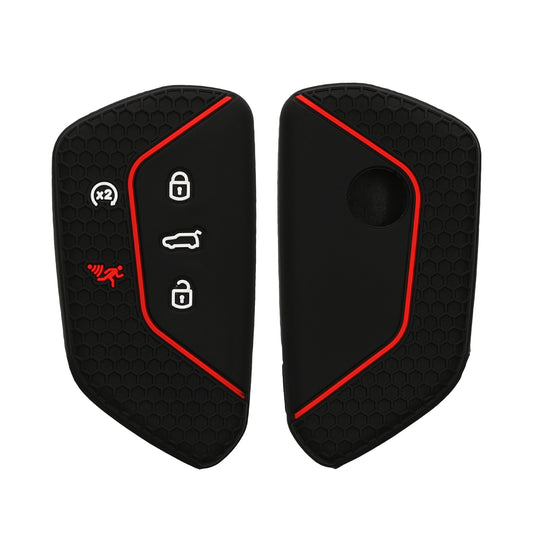 kwmobile Autoschlüssel Schutzhülle kompatibel mit VW Golf 8 5-Tasten Seat Leon MK4 Tarraco Atec Hülle - Schlüsselhülle aus Silikon - in Schwarz Rot Schwarz  [dsg01]