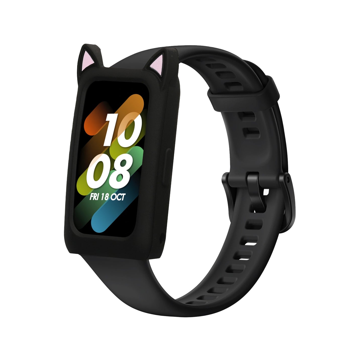 kwmobile Schutzhülle kompatibel mit Huawei Watch Band 7 / Honor Band 6 Hülle - Silikon Bumper Rahmen mit Cat Ears - Case ohne Display Schutz - Schwarz Rosa Schwarz  [dsg01]