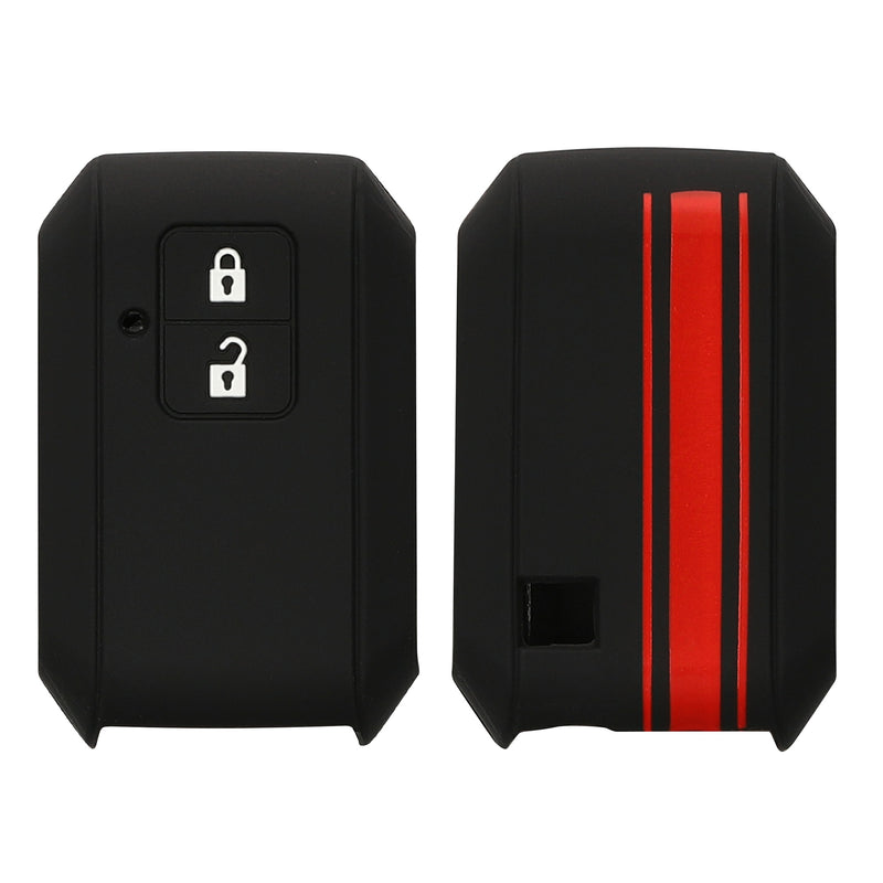 kwmobile Autoschlüssel Hülle kompatibel mit Suzuki 2-Tasten Autoschlüssel Keyless Go Hülle - Schlüsselhülle Rallystreifen Sidelines Rot Schwarz Rot  [dsg01]