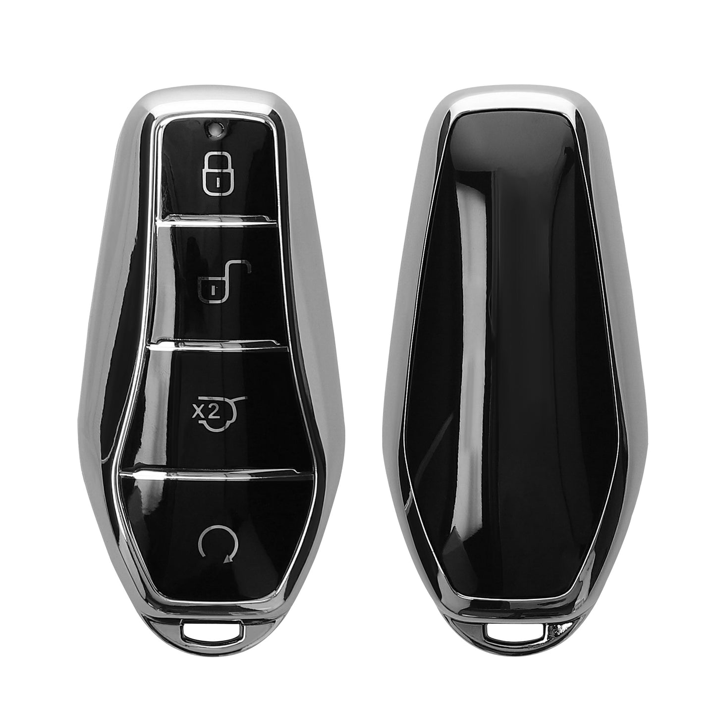 kwmobile Autoschlüssel Hülle kompatibel mit BYD Atto 3 / Sealion / Han / Tang / Dolphin / Seal - Schlüsselhülle Silikon Cover - Hochglanz Silber Hochglanz Silber  [dsg03]