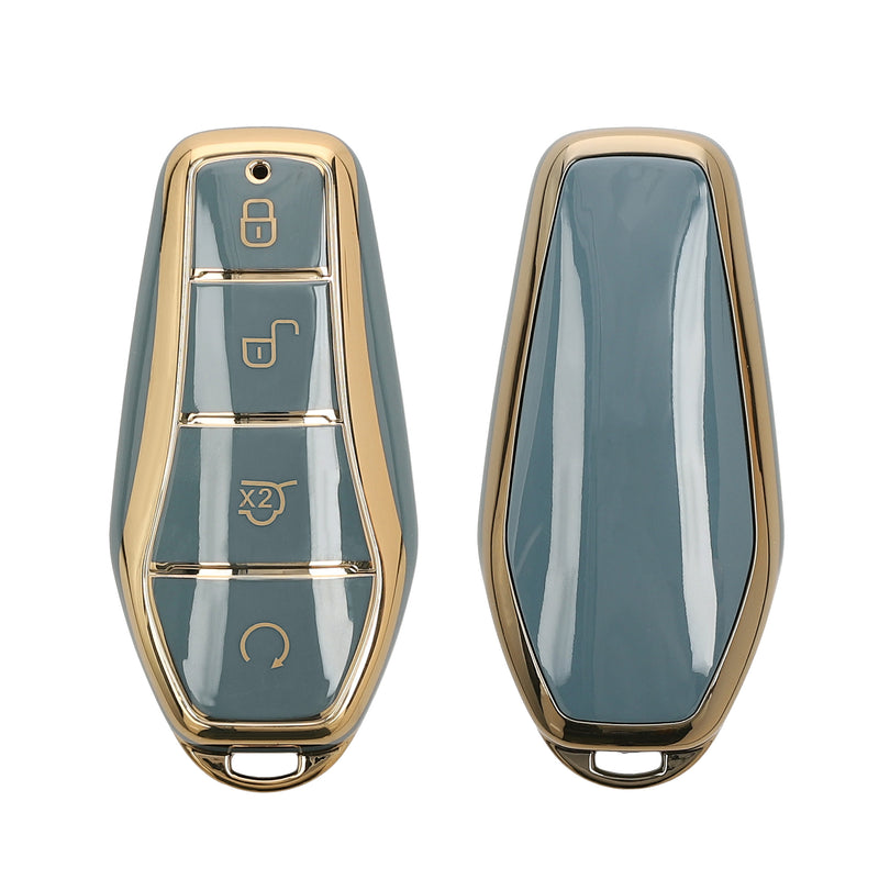 kwmobile Autoschlüssel Hülle kompatibel mit BYD Atto 3 / Sealion / Han / Tang / Dolphin / Seal - Schlüsselhülle Silikon Cover - Blau Gold Blau  [dsg02]