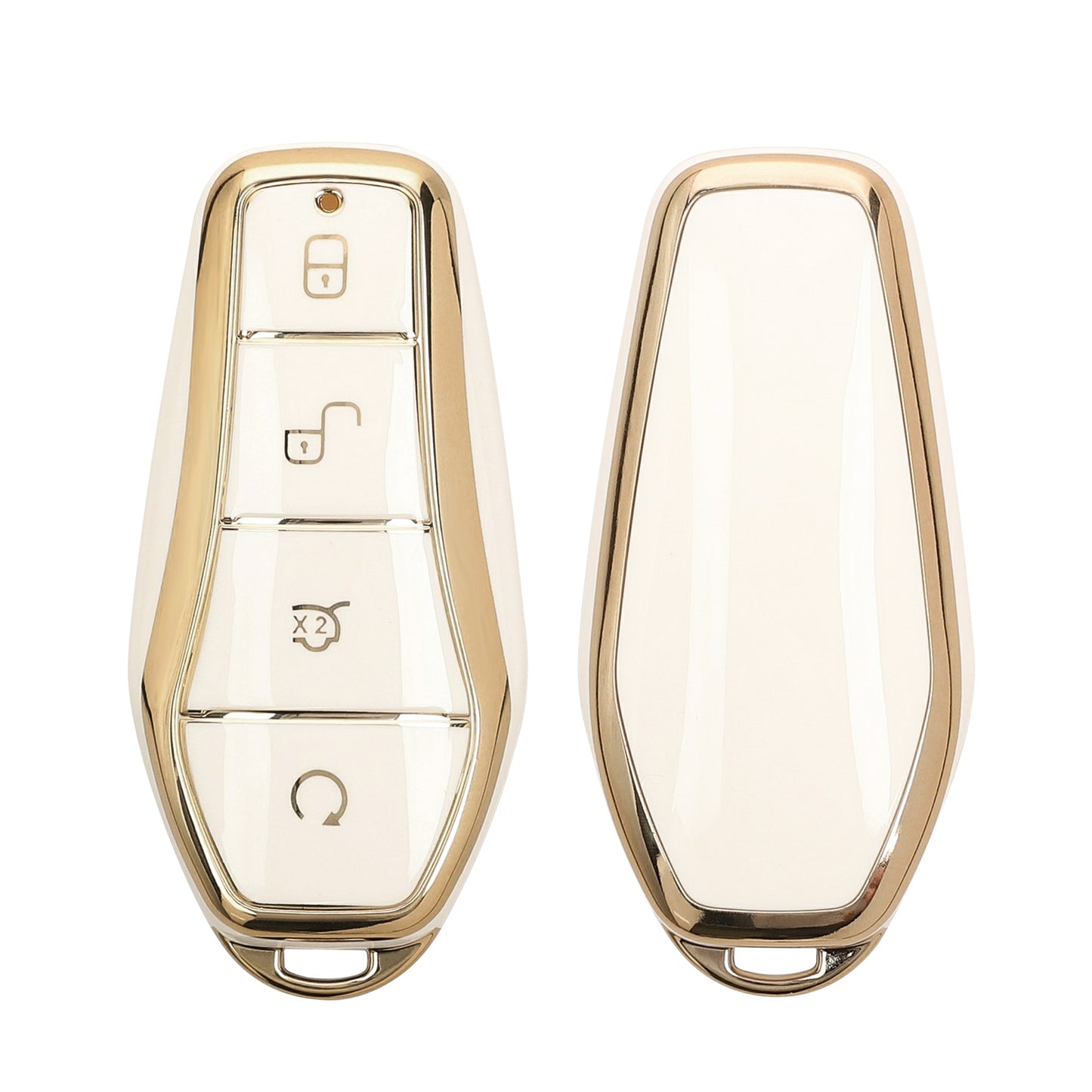 kwmobile Autoschlüssel Hülle kompatibel mit BYD Atto 3 / Sealion / Han / Tang / Dolphin / Seal - Schlüsselhülle Silikon Cover - Weiß Gold Weiß  [dsg03]