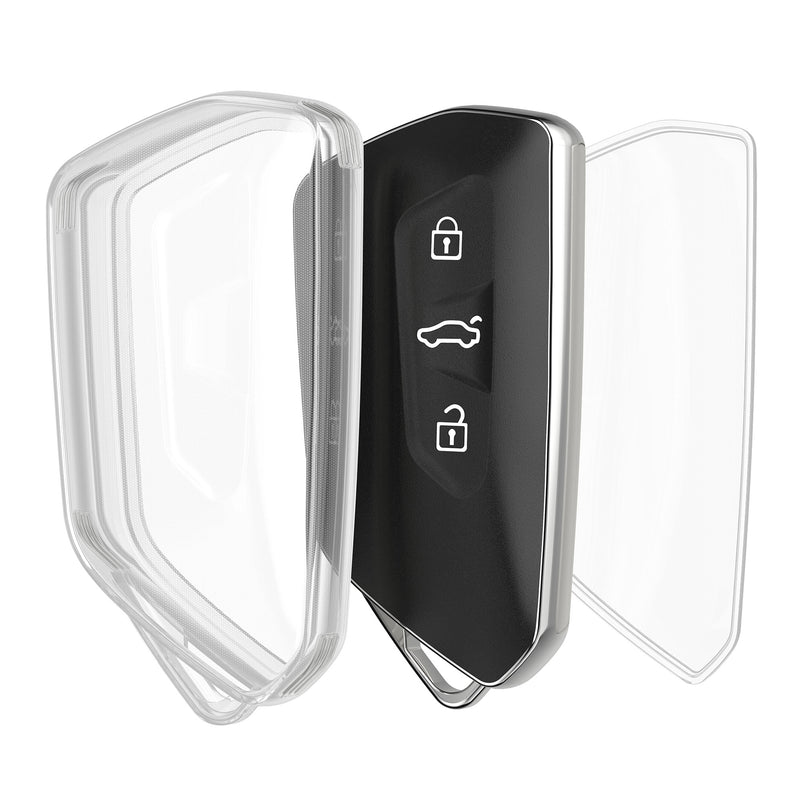 kwmobile Autoschlüssel Hülle kompatibel mit VW Golf 8 3-Tasten Autoschlüssel - Schlüsselhülle Silikon Cover - Transparent Transparent  [dsg01]