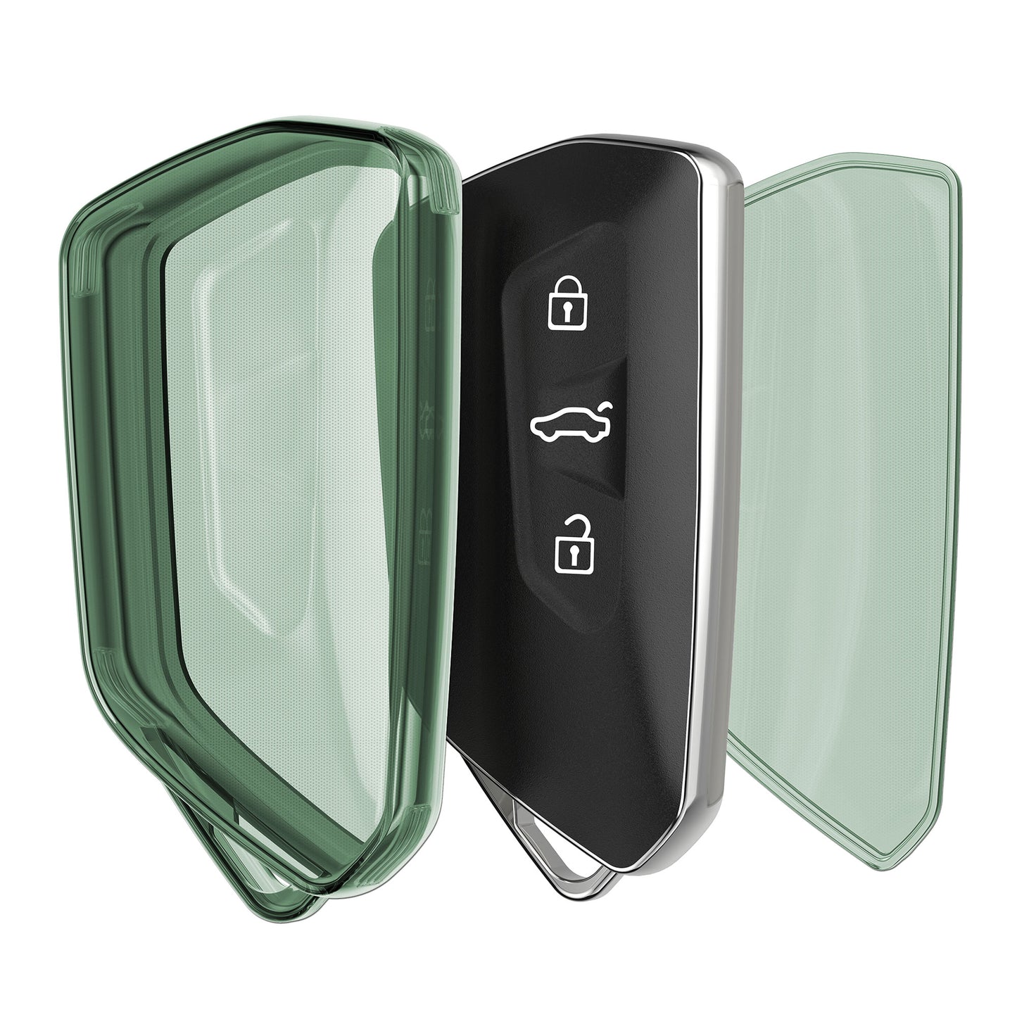 kwmobile Autoschlüssel Hülle kompatibel mit VW Golf 8 3-Tasten Autoschlüssel - Schlüsselhülle Silikon Cover - Grün Transparent Grün  [dsg03]