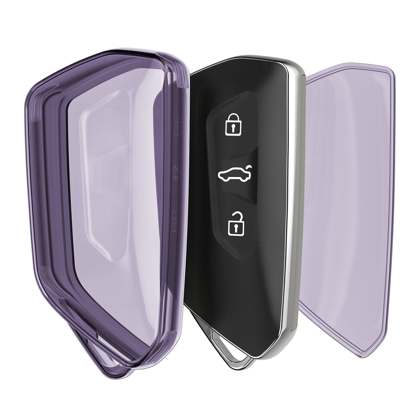 kwmobile Autoschlüssel Hülle kompatibel mit VW Golf 8 3-Tasten Autoschlüssel - Schlüsselhülle Silikon Cover - Violett Transparent Violett  [dsg04]