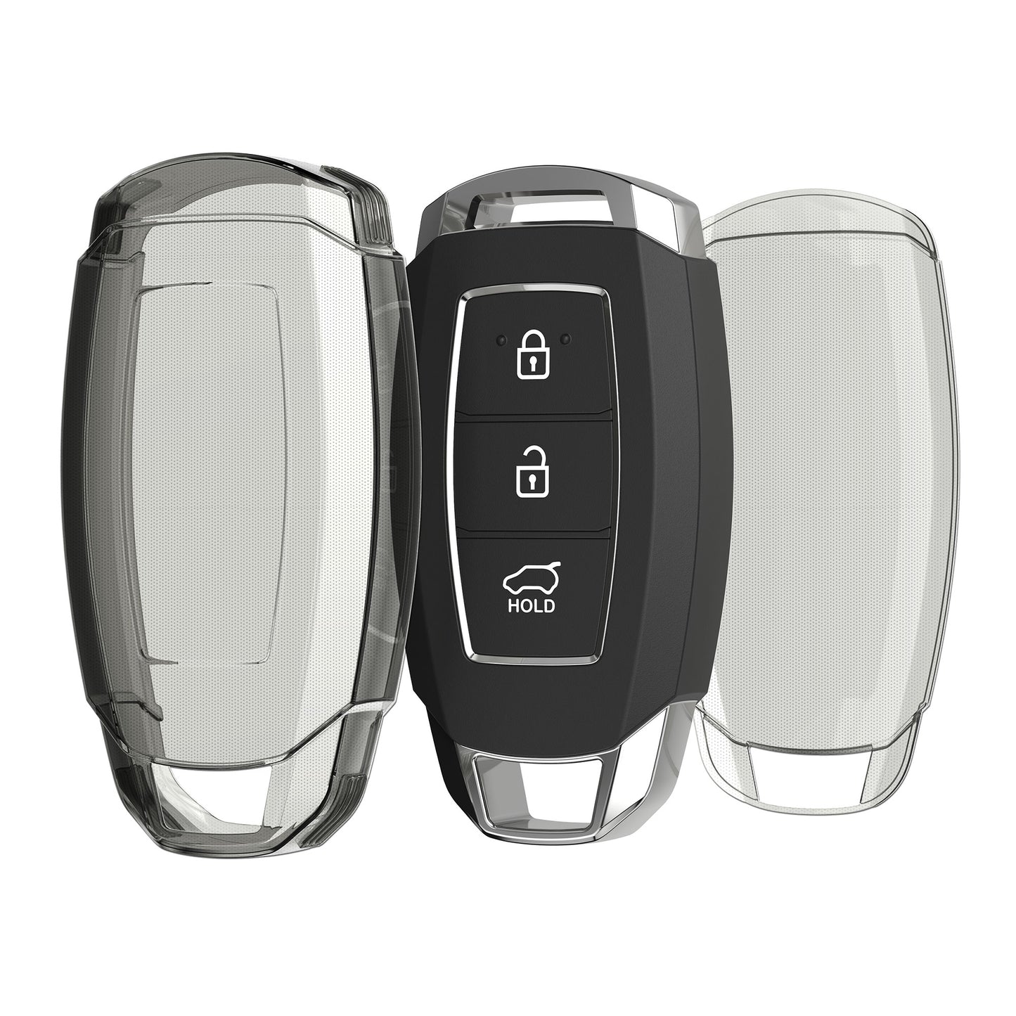 kwmobile Autoschlüssel Hülle kompatibel mit Hyundai 3-Tasten Autoschlüssel Keyless Go - Schlüsselhülle Silikon Cover - Schwarz Transparent Schwarz  [dsg01]